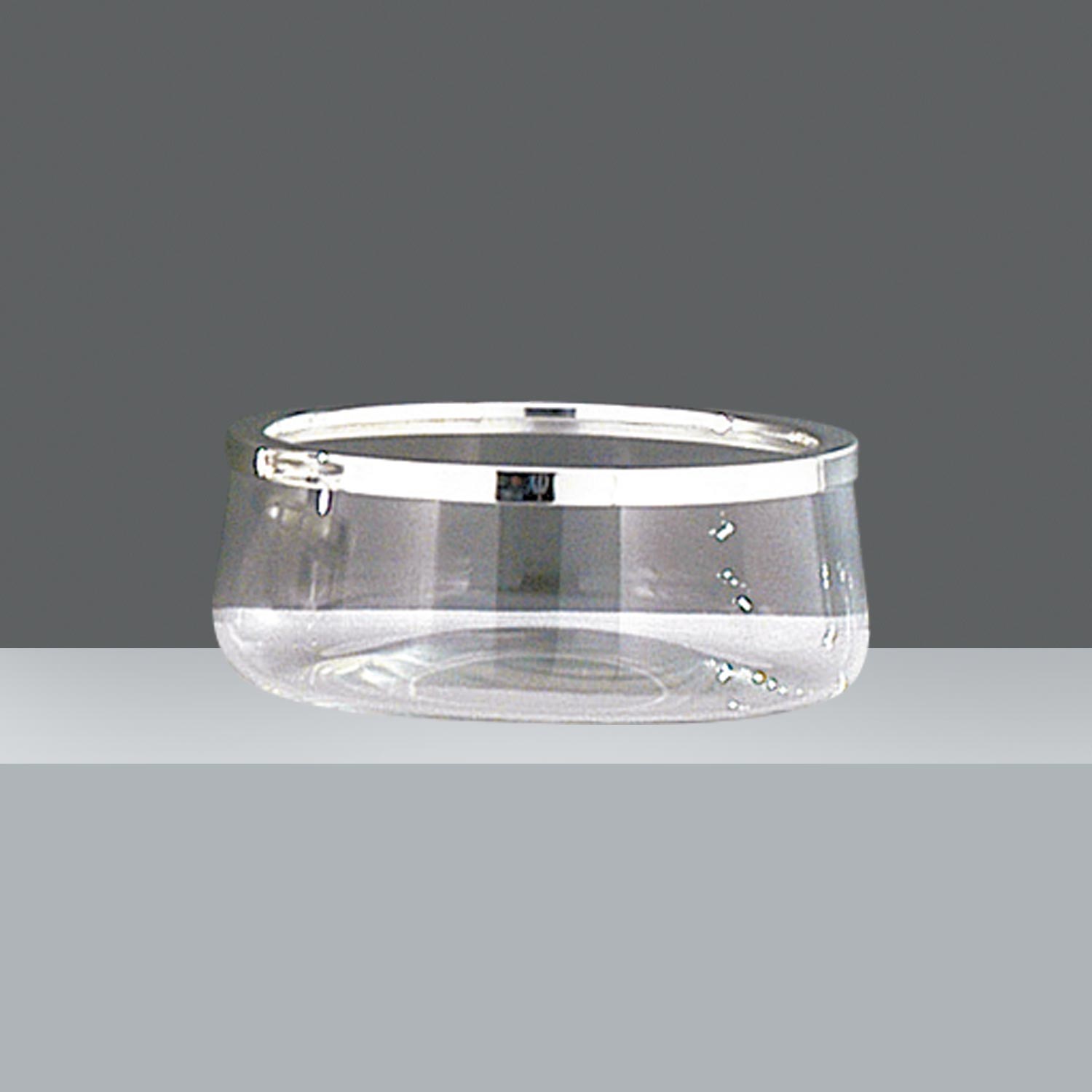 ENSALADERA DE VIDRIO C/ARO DE METAL PLATEADO diam. 21cm