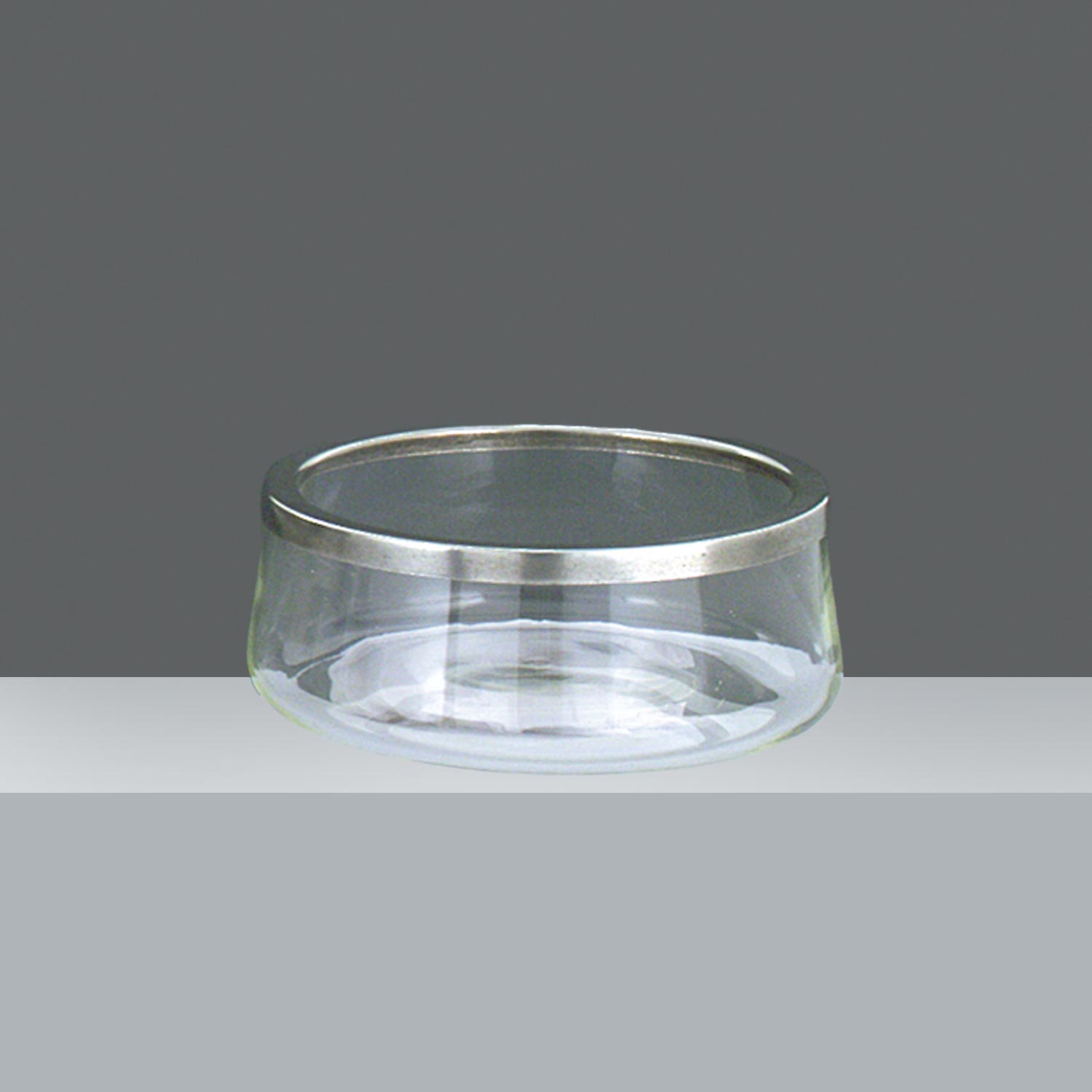 ENSALADERA DE VIDRIO C/ARO DE PELTRE diam. 21cm.