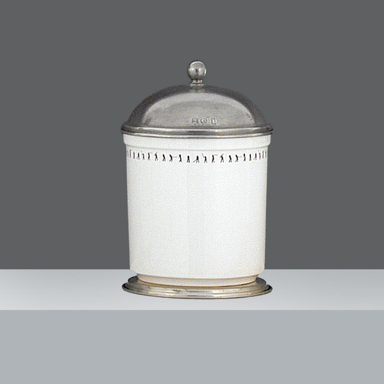 FRASCO MEDIANO CERAMICO C/PIE Y TAPA PELTRE 24.5 cm