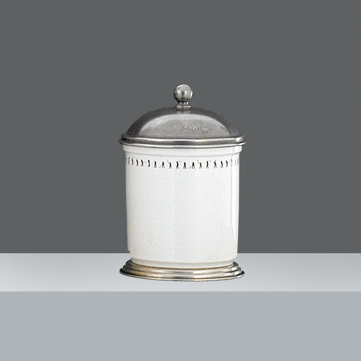 FRASCO CHICO CERAMICO C/PIE Y TAPA PELTRE