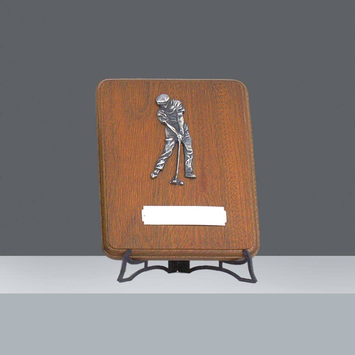 PLAQUETA CON GOLFISTA DE PELTRE  h. 30 cm