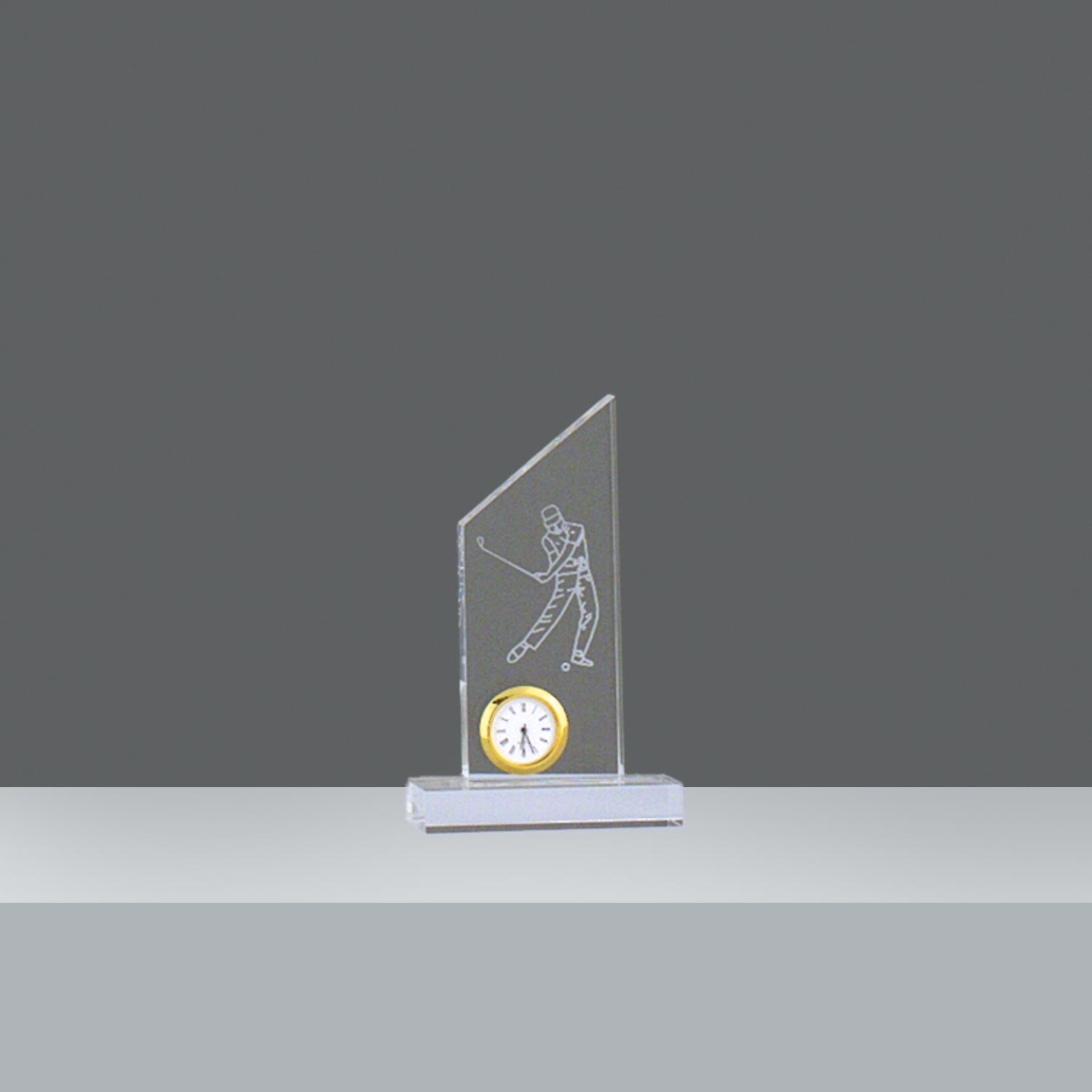 RELOJ ACRILICO OBLICUO  Nro 1 CON GOLFISTA  h. 18 cm