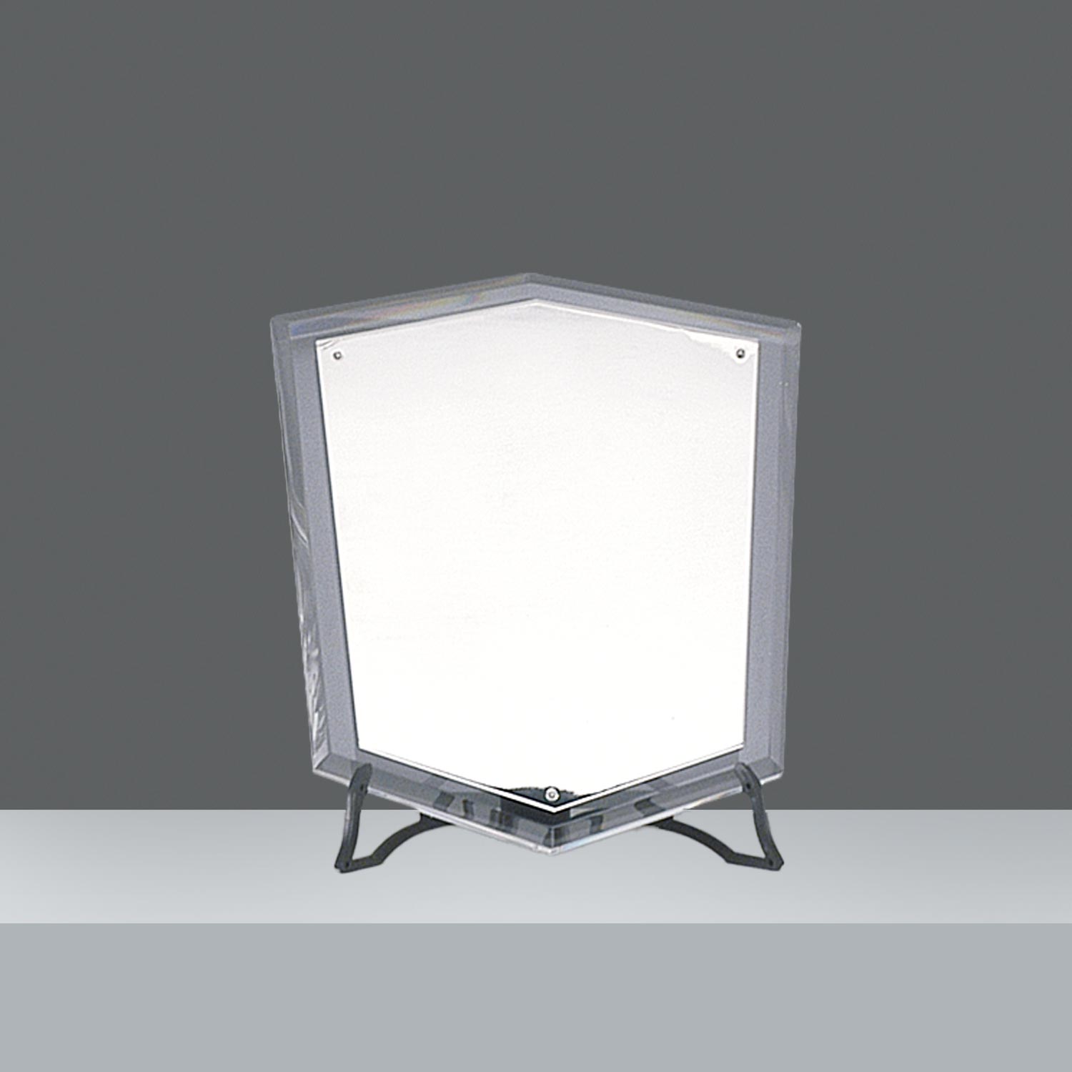 ACRILICO ESPECIAL CON PLACA METAL PLATEADO  h. 30 cm