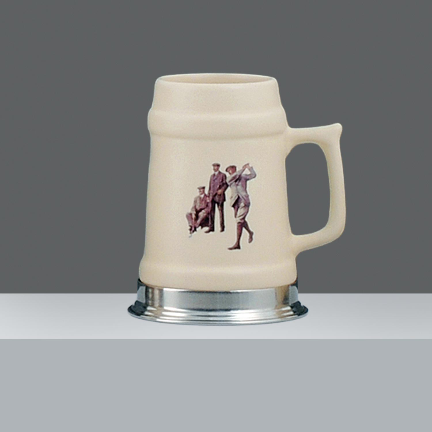 JARRO CERVEZA GRANDE CERAMICA JUGADORES ANTIGUOS h. 18.5 cm
