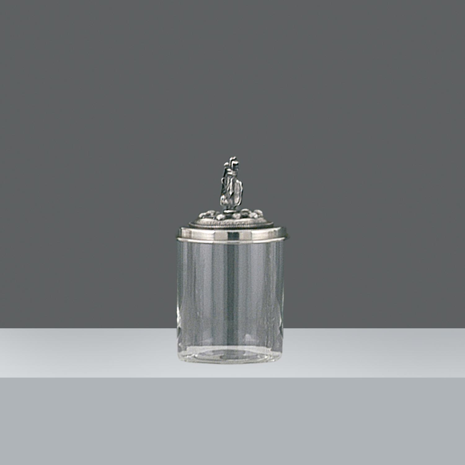 FRASCO CILINDRICO C/TAPA PELTRE GOLF   h.12 cm