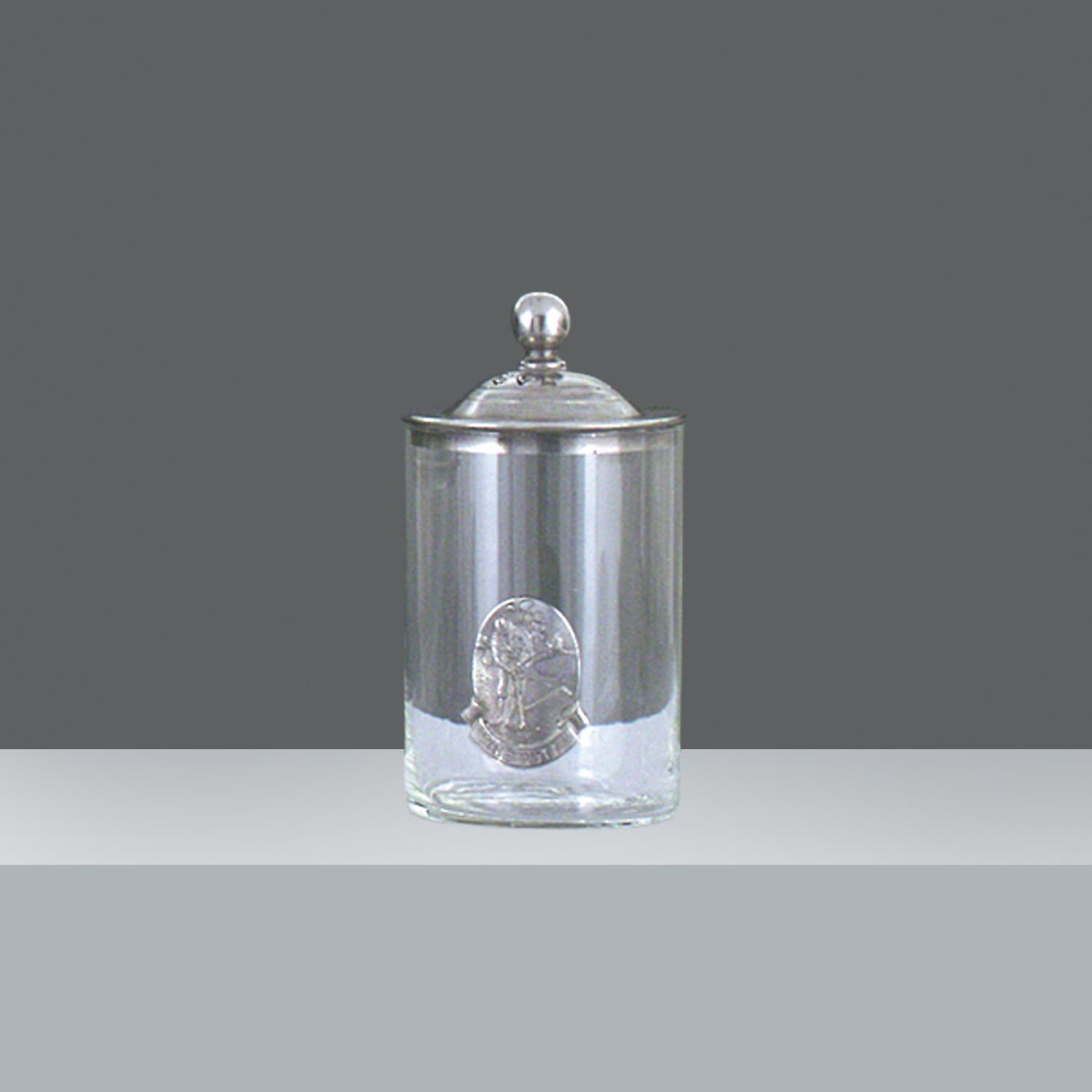 FRASCO CILINDRICO C/TAPA PELTRE  h. 14 cm